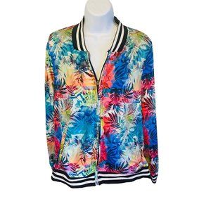 Charmed Hearts size Large zip up floral tropical jacket